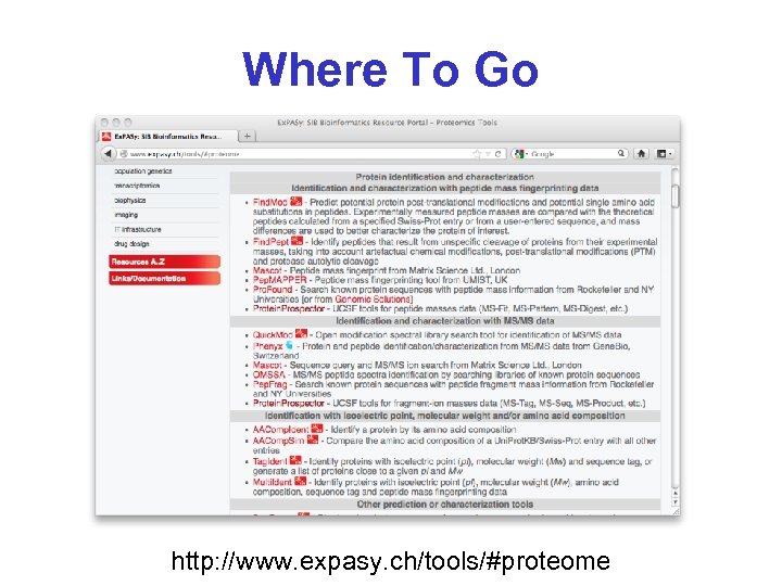 Where To Go http: //www. expasy. ch/tools/#proteome 