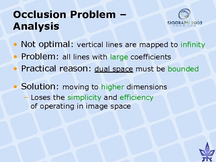 Occlusion Problem – Analysis • Not optimal: vertical lines are mapped to infinity •