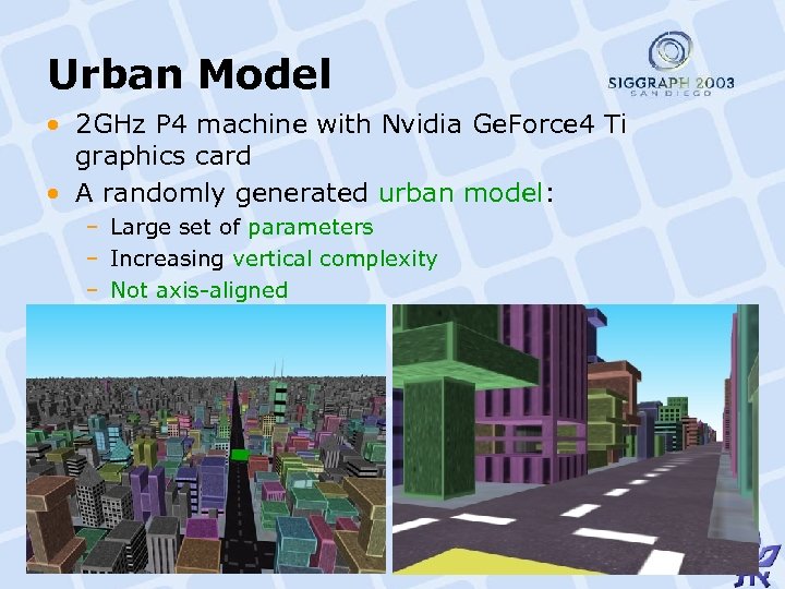 Urban Model • 2 GHz P 4 machine with Nvidia Ge. Force 4 Ti