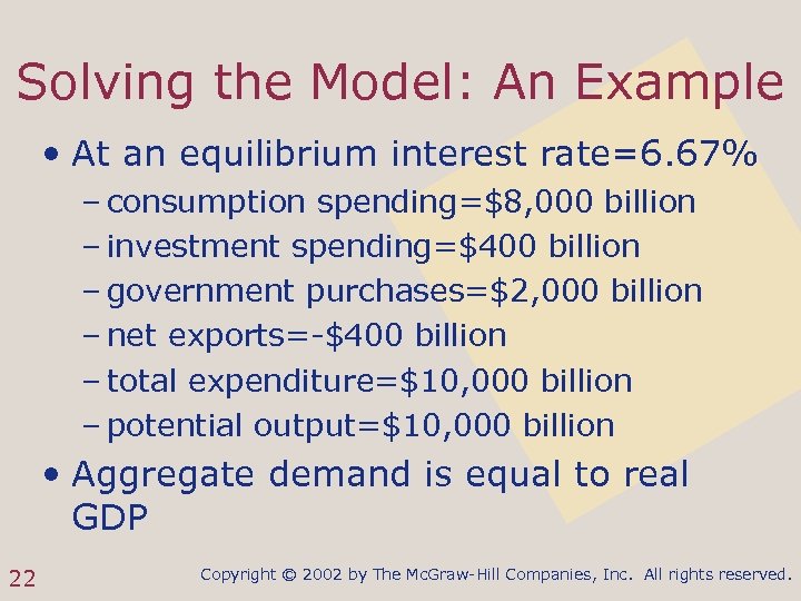 Solving the Model: An Example • At an equilibrium interest rate=6. 67% – consumption