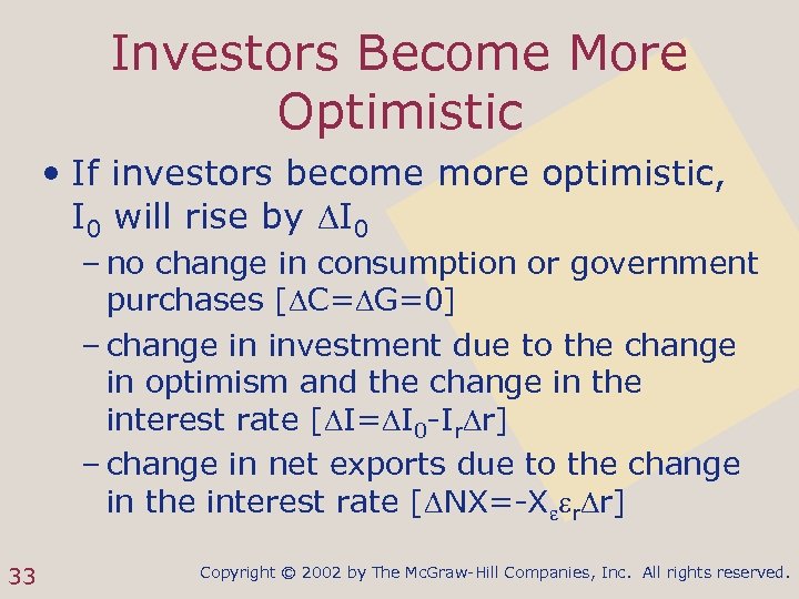 Investors Become More Optimistic • If investors become more optimistic, I 0 will rise