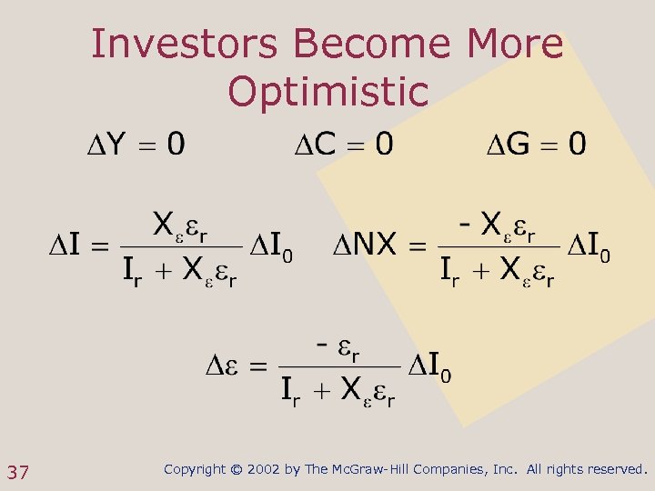 Investors Become More Optimistic 37 Copyright © 2002 by The Mc. Graw-Hill Companies, Inc.