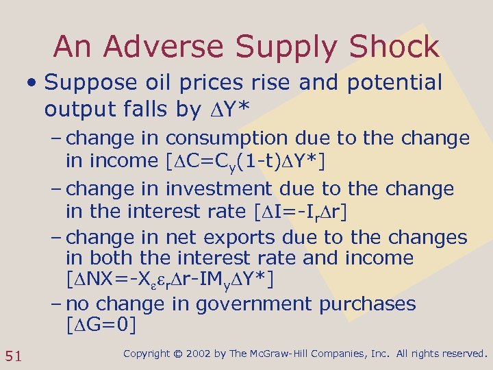 An Adverse Supply Shock • Suppose oil prices rise and potential output falls by