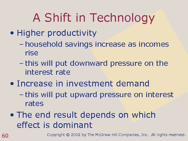 A Shift in Technology • Higher productivity – household savings increase as incomes rise