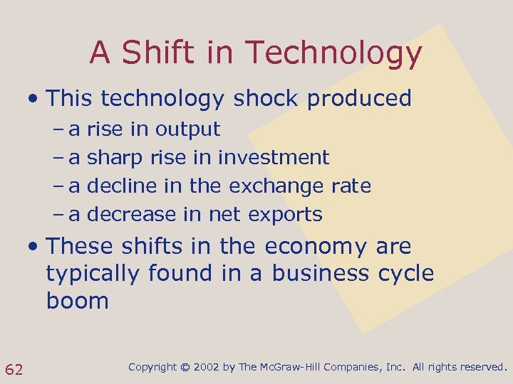 A Shift in Technology • This technology shock produced –a –a rise in output