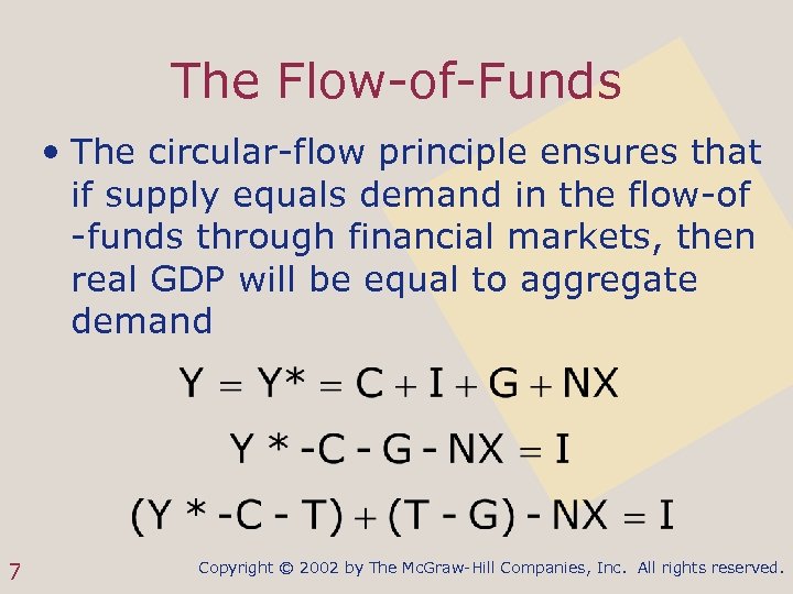 The Flow-of-Funds • The circular-flow principle ensures that if supply equals demand in the