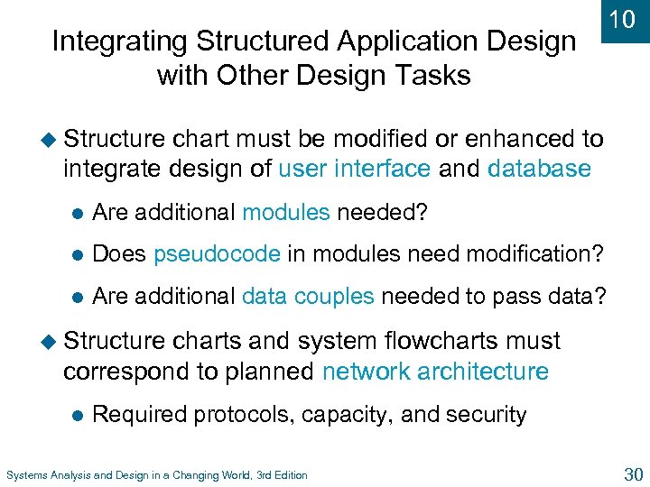 Integrating Structured Application Design with Other Design Tasks 10 u Structure chart must be