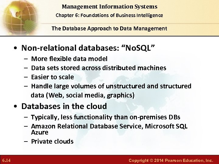 Management Information Systems Chapter 6: Foundations of Business Intelligence The Database Approach to Data