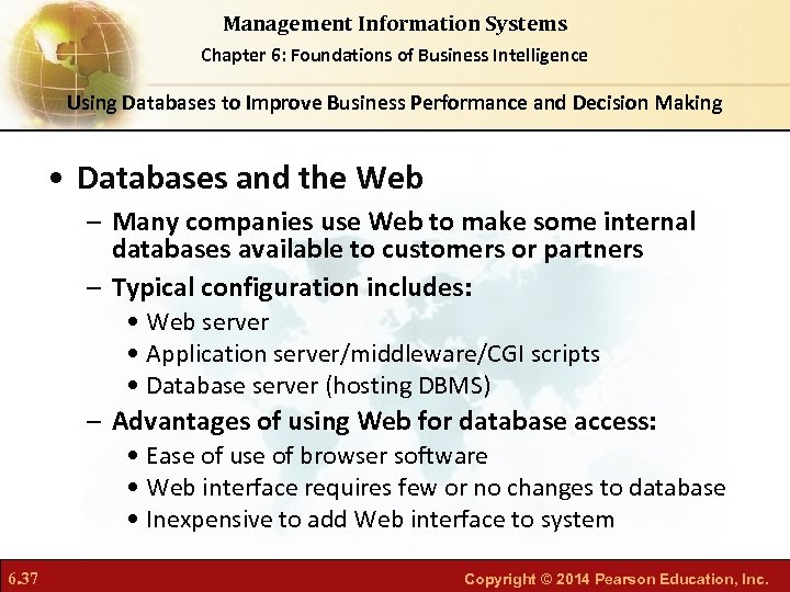 Management Information Systems Chapter 6: Foundations of Business Intelligence Using Databases to Improve Business
