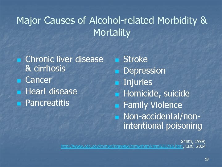 Major Causes of Alcohol-related Morbidity & Mortality n n Chronic liver disease & cirrhosis