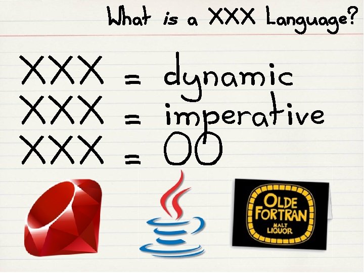 What is a XXX Language? XXX = dynamic XXX = imperative XXX = OO