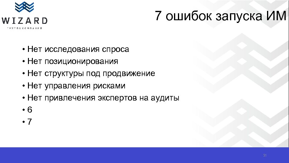 7 ошибок запуска ИМ • Нет исследования спроса • Нет позиционирования • Нет структуры