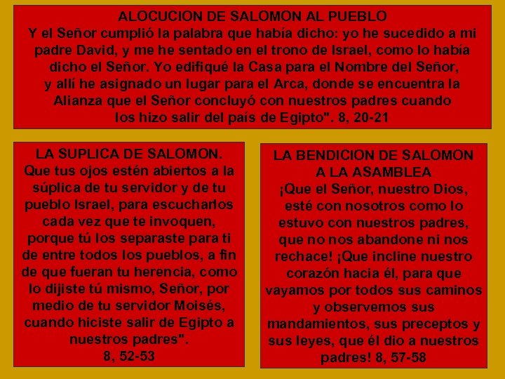 ALOCUCION DE SALOMON AL PUEBLO Y el Señor cumplió la palabra que había dicho:
