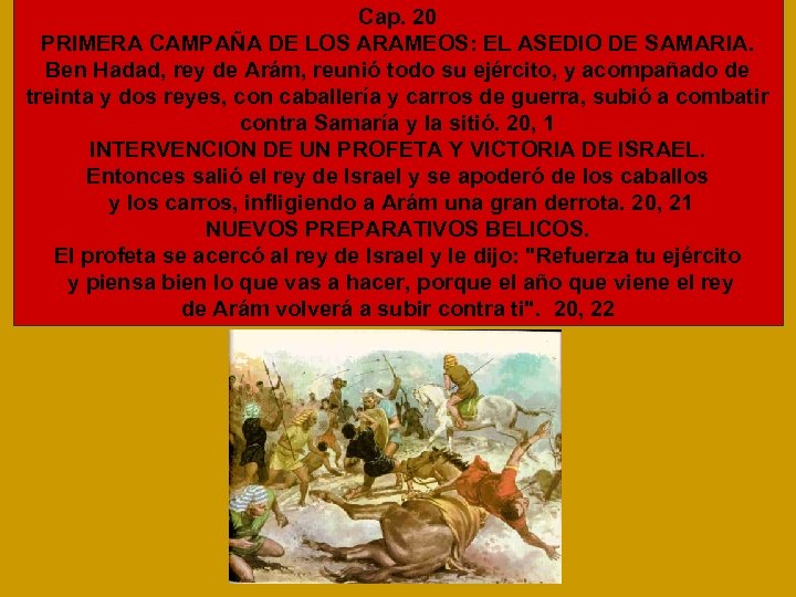 Cap. 20 PRIMERA CAMPAÑA DE LOS ARAMEOS: EL ASEDIO DE SAMARIA. Ben Hadad, rey