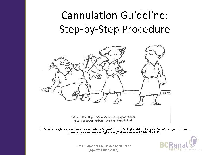 Cannulation Guideline: Step-by-Step Procedure Cartoon licensed for use from Jazz Communications Ltd. , publishers