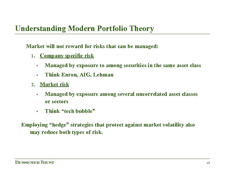 Understanding Modern Portfolio Theory Market will not reward for risks that can be managed: