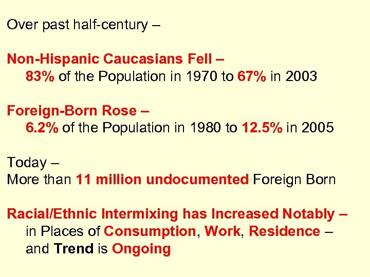 Over past half-century – Non-Hispanic Caucasians Fell – 83% of the Population in 1970