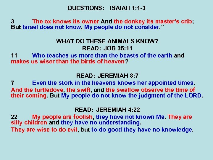 QUESTIONS: ISAIAH 1: 1 -3 3 The ox knows its owner And the donkey