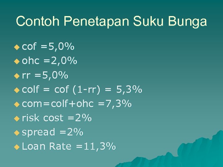 Contoh Penetapan Suku Bunga u cof =5, 0% u ohc =2, 0% u rr