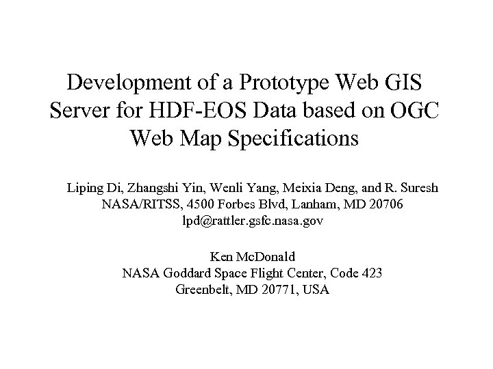 Development of a Prototype Web GIS Server for HDF-EOS Data based on OGC Web