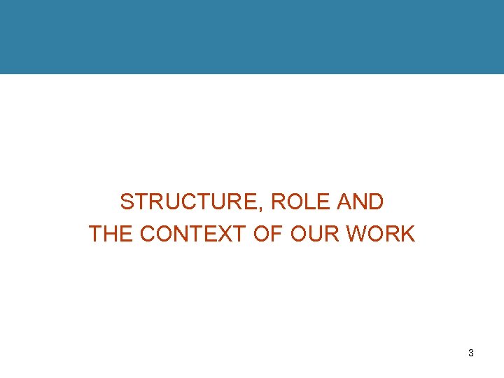 STRUCTURE, ROLE AND THE CONTEXT OF OUR WORK 3 