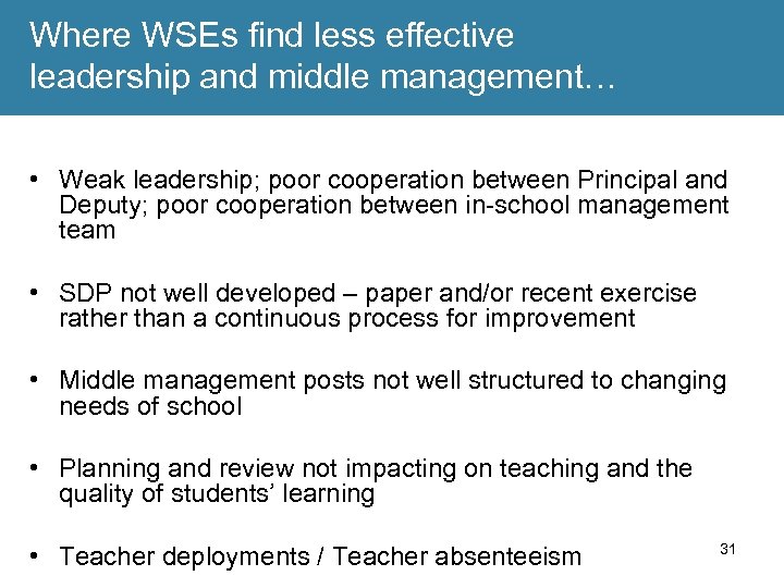 Where WSEs find less effective leadership and middle management… • Weak leadership; poor cooperation