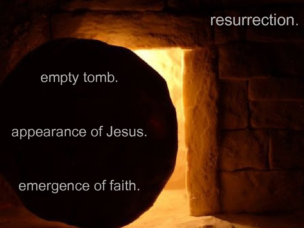 resurrection. empty tomb. appearance of Jesus. emergence of faith. 