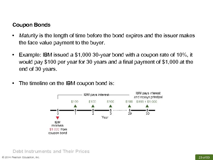 Coupon Bonds • Maturity is the length of time before the bond expires and