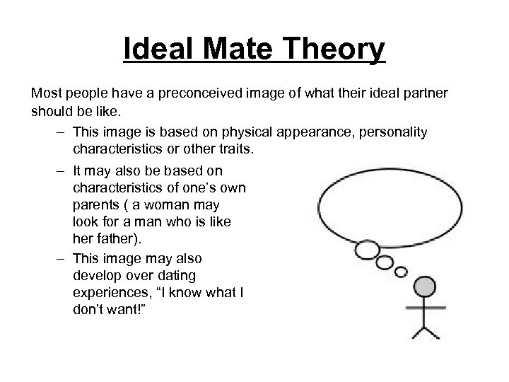Ideal Mate Theory Most people have a preconceived image of what their ideal partner
