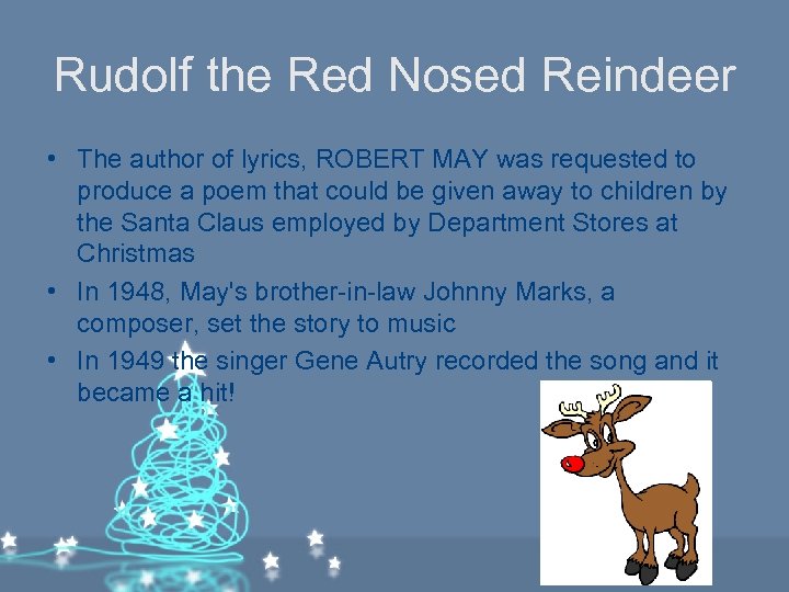 Rudolf the Red Nosed Reindeer • The author of lyrics, ROBERT MAY was requested