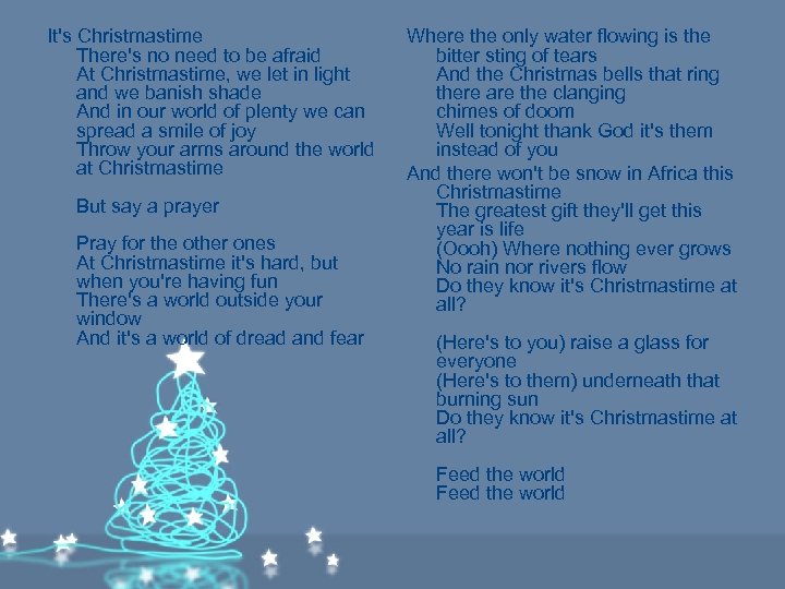 It's Christmastime There's no need to be afraid At Christmastime, we let in light
