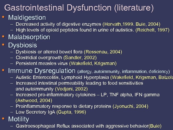 Gastrointestinal Dysfunction (literature) • Maldigestion – – Decreased activity of digestive enzymes (Horvath, 1999.