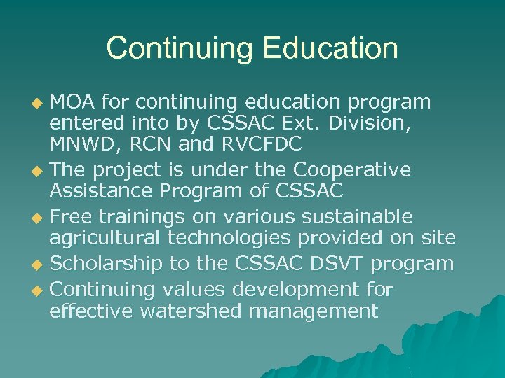 Continuing Education MOA for continuing education program entered into by CSSAC Ext. Division, MNWD,