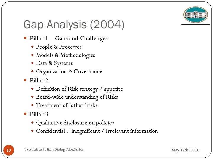 Gap Analysis (2004) Pillar 1 – Gaps and Challenges People & Processes Models &