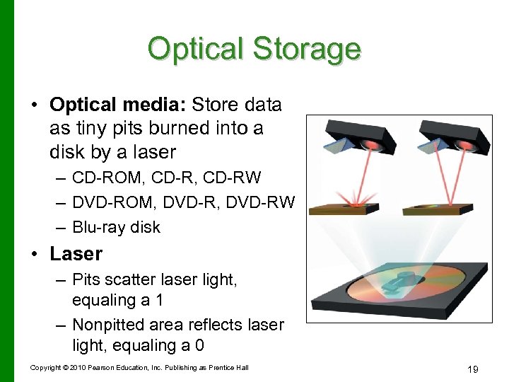 Optical Storage • Optical media: Store data as tiny pits burned into a disk