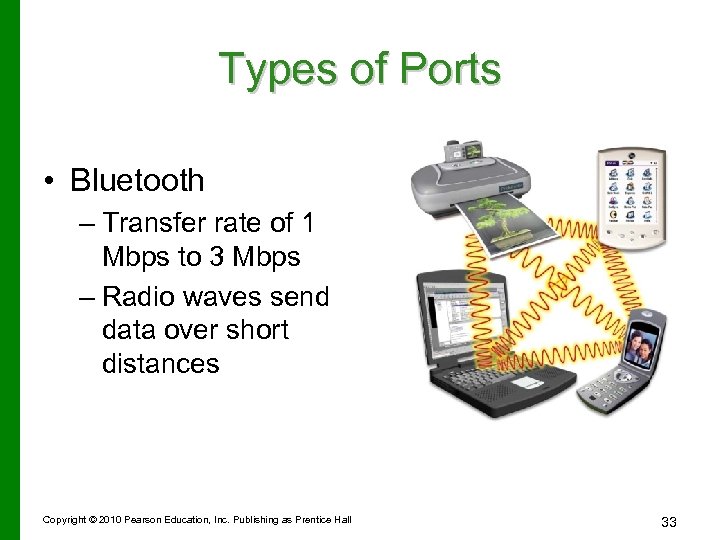 Types of Ports • Bluetooth – Transfer rate of 1 Mbps to 3 Mbps