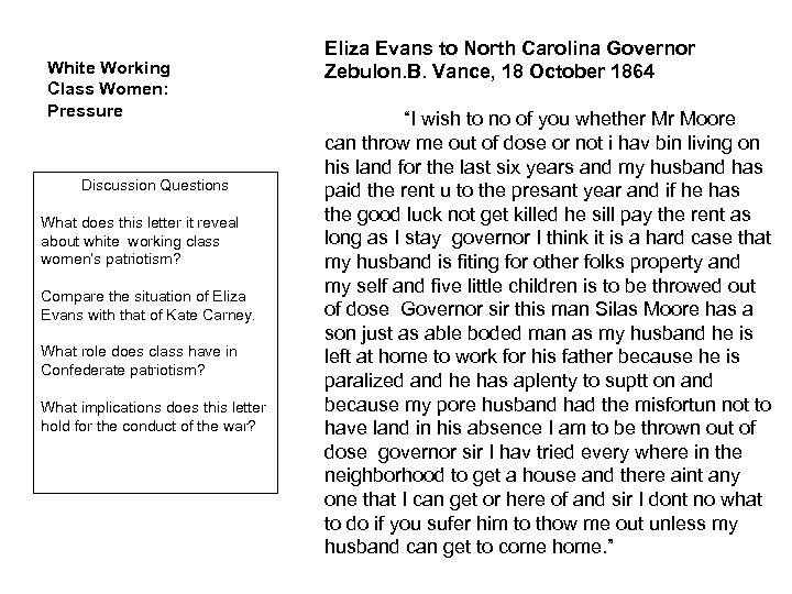 White Working Class Women: Pressure Discussion Questions What does this letter it reveal about