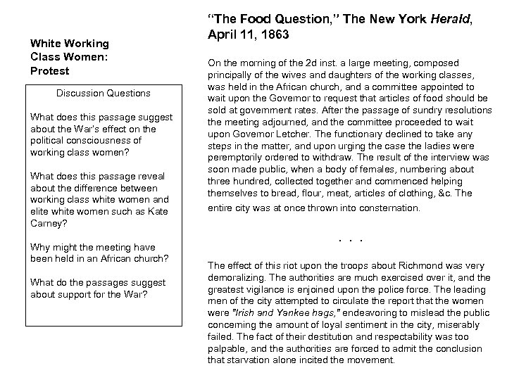 White Working Class Women: Protest Discussion Questions What does this passage suggest about the