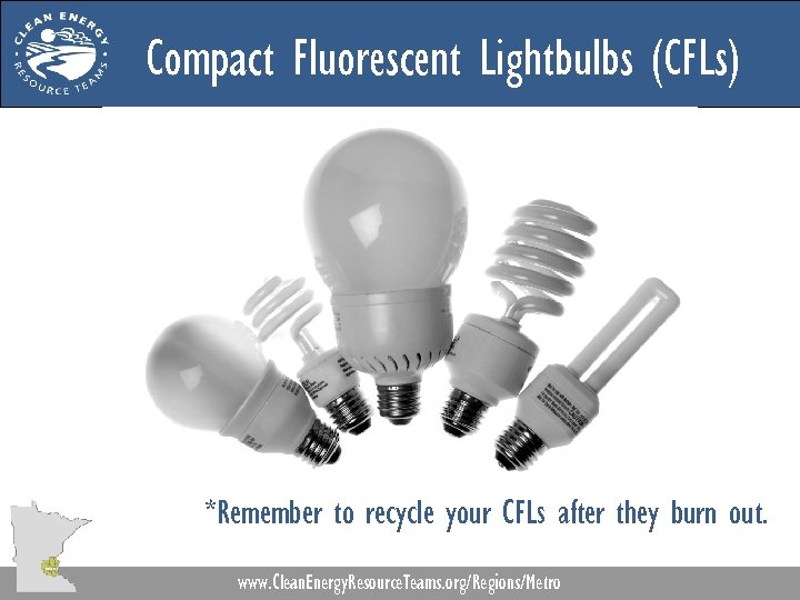 Compact Fluorescent Lightbulbs (CFLs) *Remember to recycle your CFLs after they burn out. www.