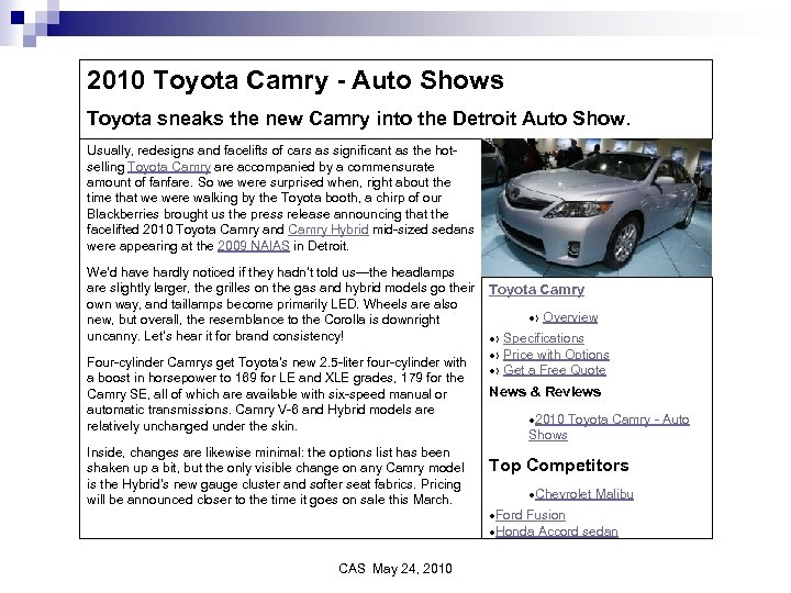 2010 Toyota Camry - Auto Shows Toyota sneaks the new Camry into the Detroit