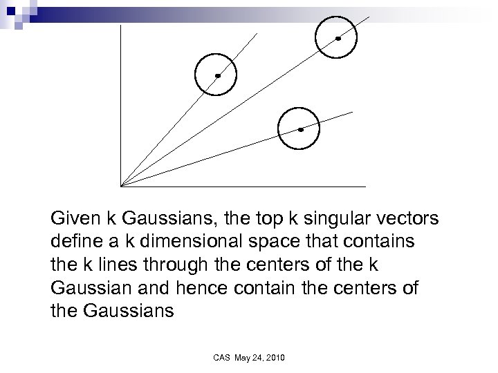 Given k Gaussians, the top k singular vectors define a k dimensional space that