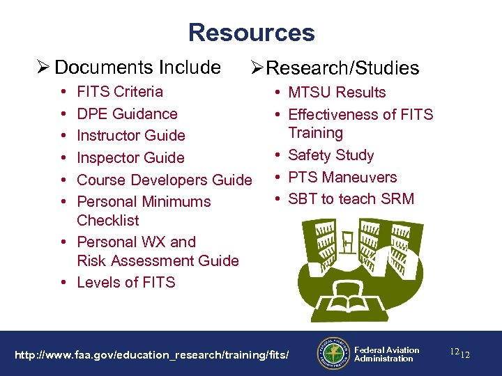 Resources Ø Documents Include • • • ØResearch/Studies FITS Criteria DPE Guidance Instructor Guide