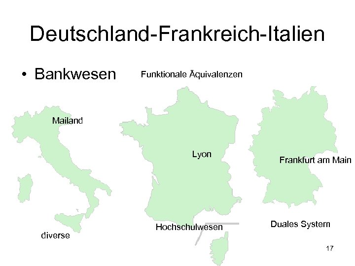 Deutschland-Frankreich-Italien • Bankwesen Funktionale Äquivalenzen Mailand Lyon diverse Hochschulwesen Frankfurt am Main Duales System