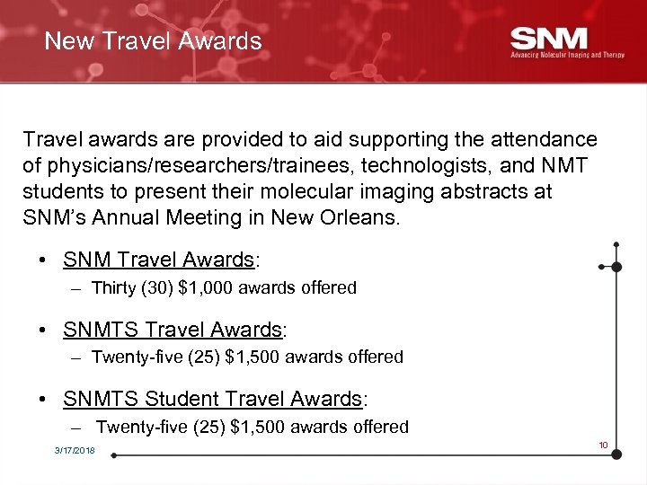 New Travel Awards Travel awards are provided to aid supporting the attendance of physicians/researchers/trainees,