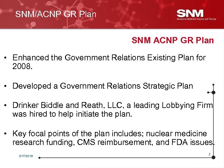 SNM/ACNP GR Plan SNM ACNP GR Plan • Enhanced the Government Relations Existing Plan