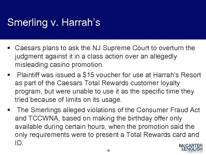 Smerling v. Harrah’s § Caesars plans to ask the NJ Supreme Court to overturn