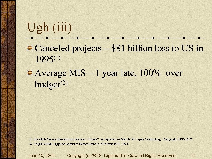 Ugh (iii) Canceled projects—$81 billion loss to US in 1995(1) Average MIS— 1 year