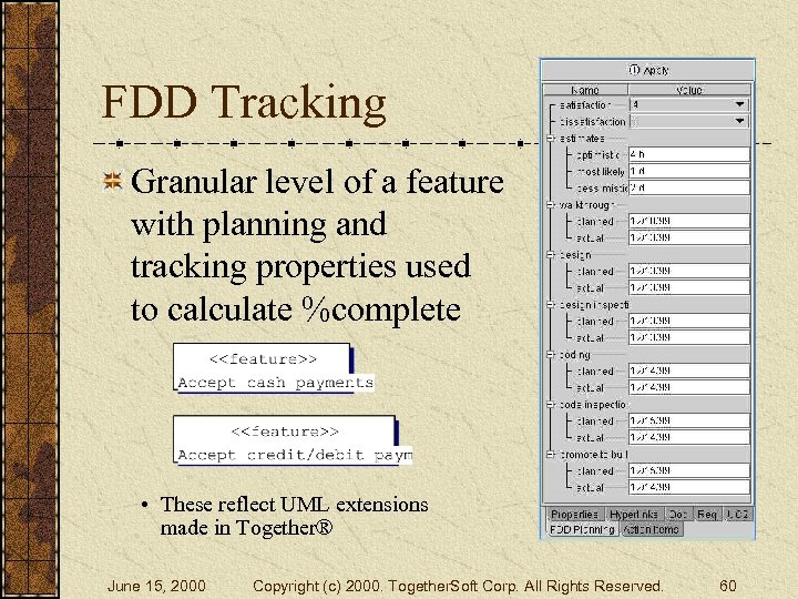 FDD Tracking Granular level of a feature with planning and tracking properties used to