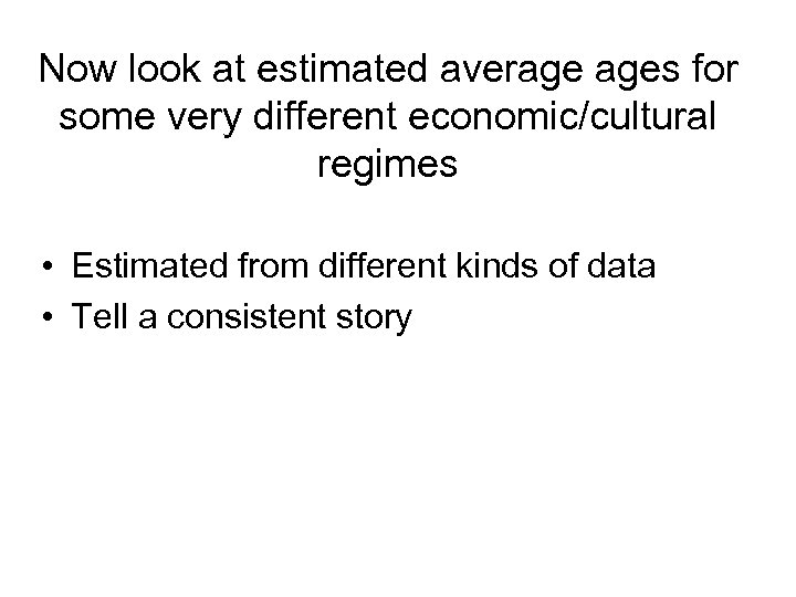 Now look at estimated average ages for some very different economic/cultural regimes • Estimated