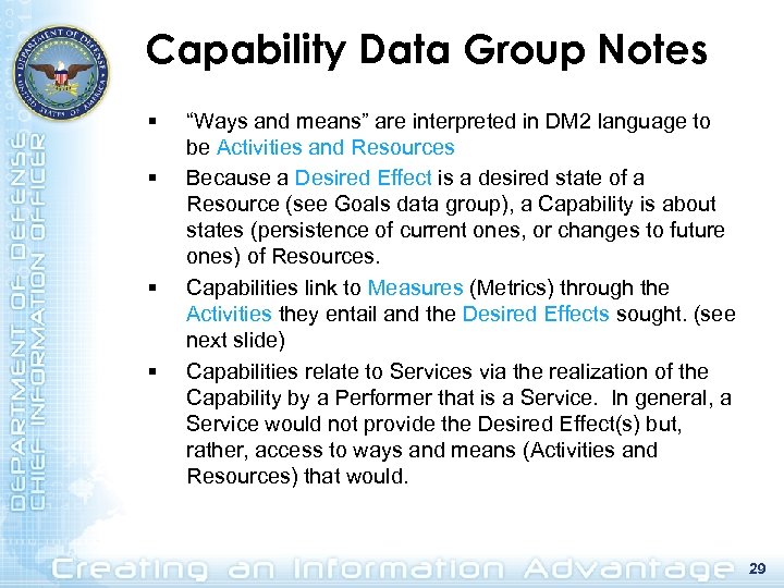 Capability Data Group Notes § § “Ways and means” are interpreted in DM 2